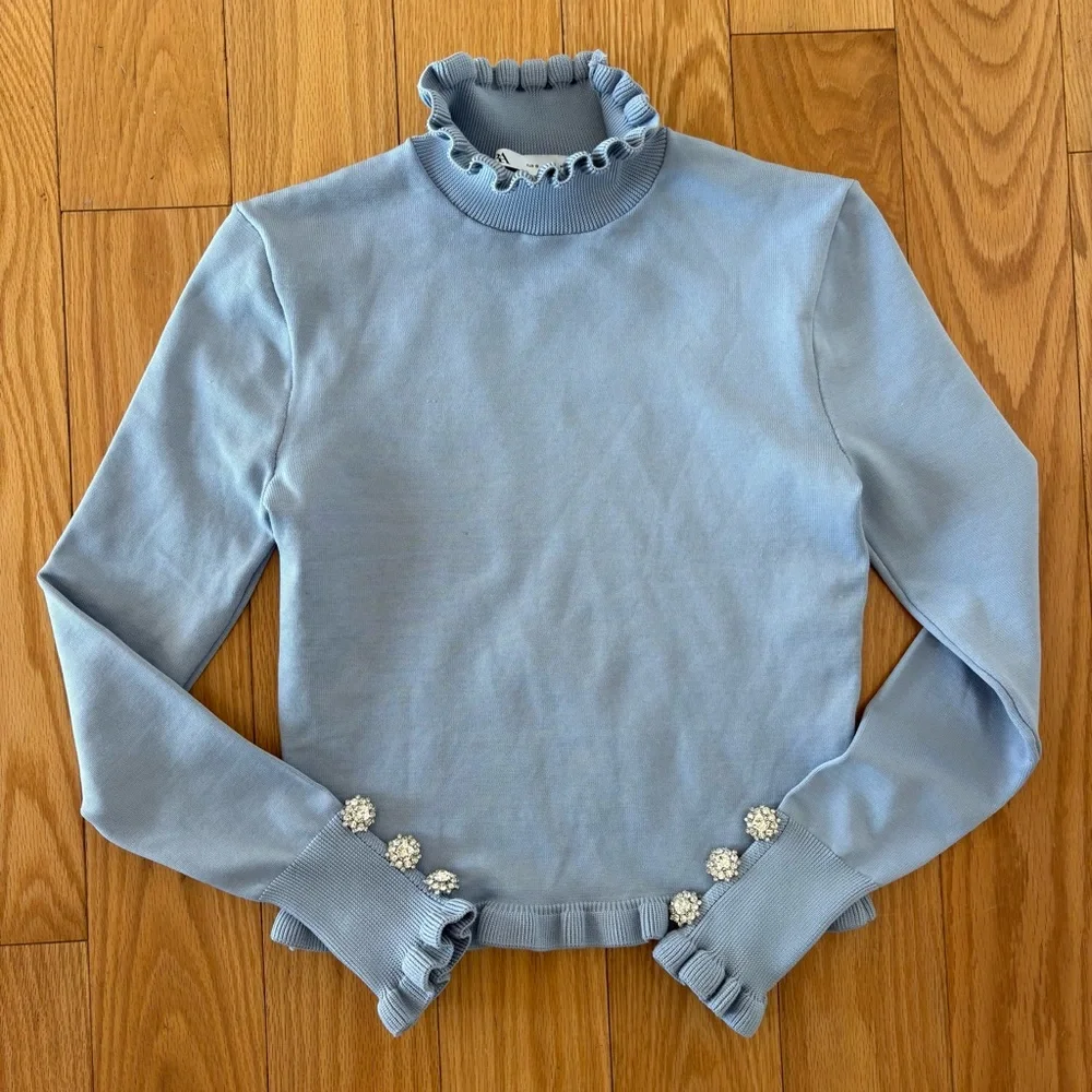Light Blue Ruffled Women's Top Zara - Picture 2 of 5